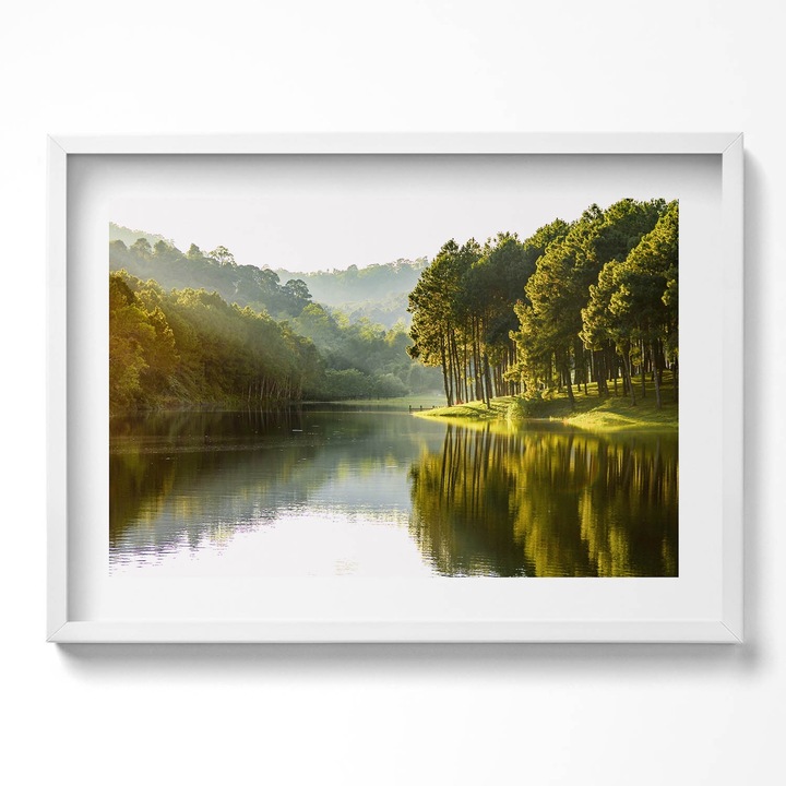 Tablou Inramat, Wallfluent, Caprioare pe varful muntilor, Rama alba, 70x50 cm, 010330010120100280675