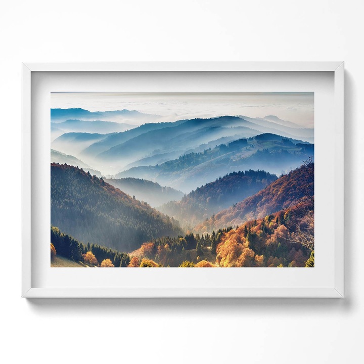 Tablou Inramat, Wallfluent, Turnul Eiffel si masina rosie, Rama alba, 70x50 cm, 010330010120100279851