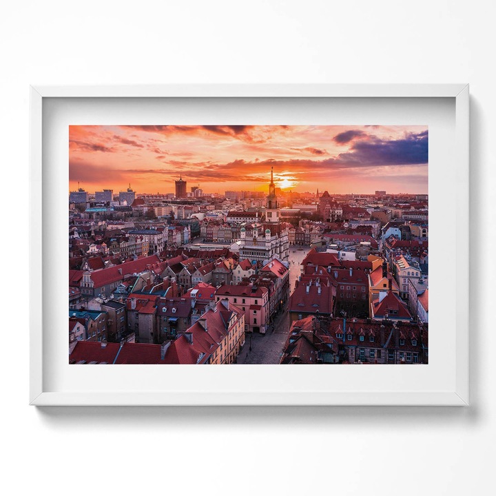 Tablou Inramat, Wallfluent, Peisaj al unui lac de munte printre copaci, Rama alba, 70x50 cm, 010330010120100280682