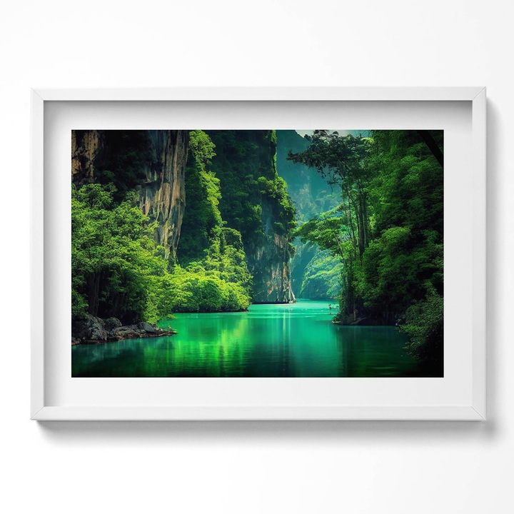 Tablou Inramat, Wallfluent, Inscriptie motivationala „Munceste din greu”, Rama alba, 70x50 cm, 010330010120100280871