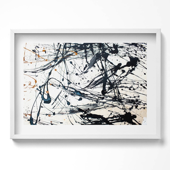 Tablou Inramat, Wallfluent, Structura de roca aurie, Rama alba, 70x50 cm, 010330010120100280409