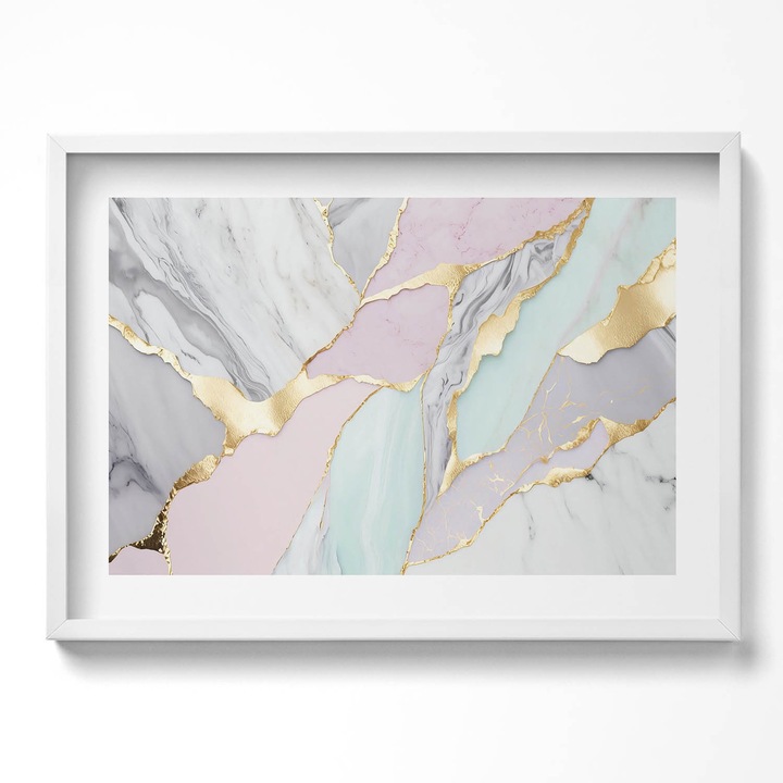 Tablou Inramat, Wallfluent, Apus peste mare, Rama alba, 70x50 cm, 010330010120100280890