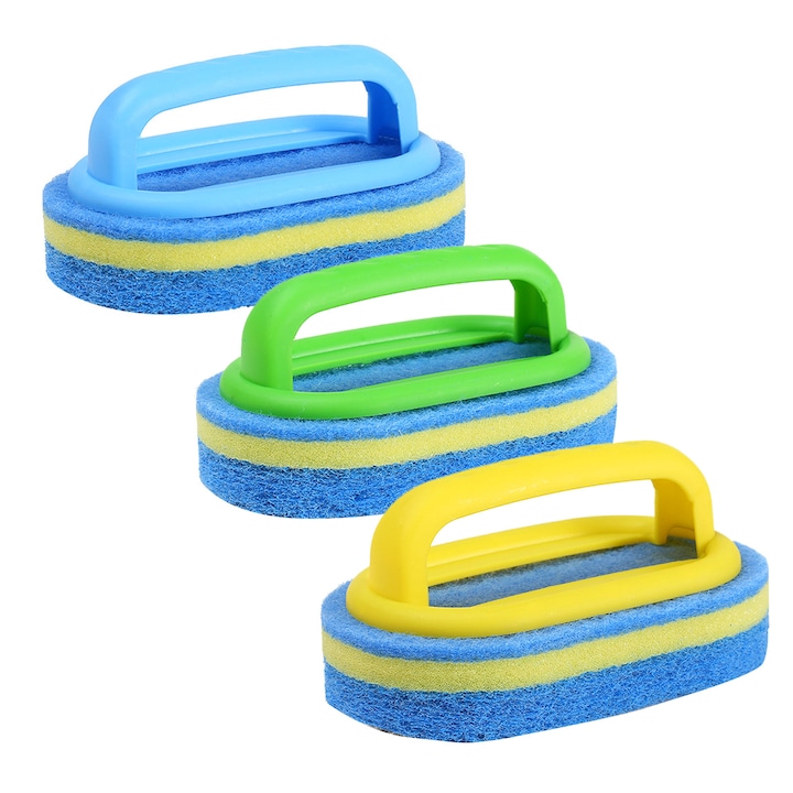 Set 3 bucati bureti de curatare, CooTooLa, burete gros, design ergonomic, multicolor
