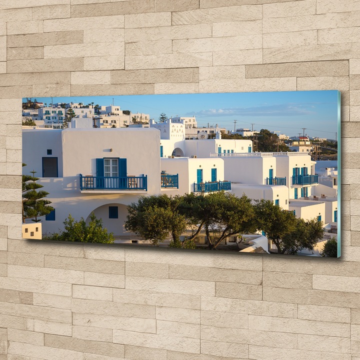 Tablou pe sticla, Mykonos Grecia, 125x50 cm
