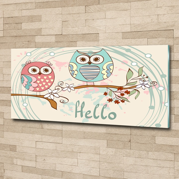 Tablou pe sticla, Owls, 125x50 cm