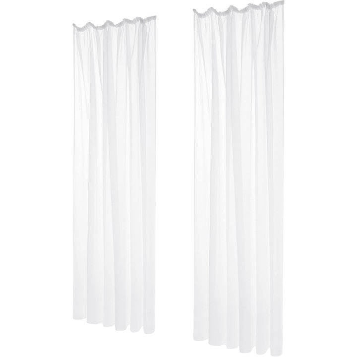 Set de 2 perdele, DECONOVO, semi-transparente, prindere cu rejansa, 132 x 242 cm, Alb