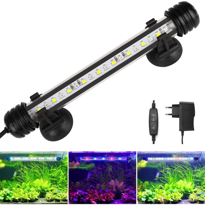 Lampa led pentru acvariu, 3 moduri de iluminare, temporizator 6/10/12h, ip67, lumina multicolora, luminozitate reglabila, 19 cm