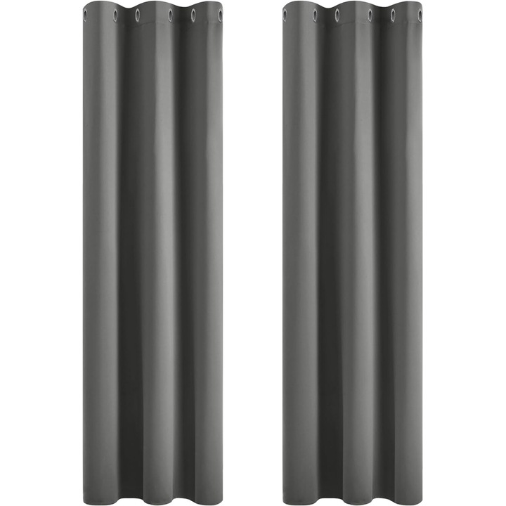 2 db-os Deconovo sötétítő függöny gyűrűkkel, hőszigetelő átlátszatlan függönyök, nappaliba, 107 x 183 cm, világosszürke készlet