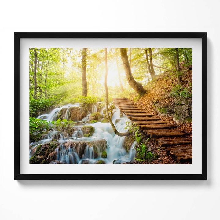 Tablou Inramat, Wallfluent, Cal alb in galop, Rama negru, 80x60 cm, 010330010170200280232