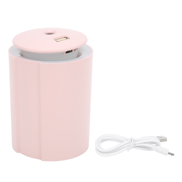 Hordozható párásító autóba, longziming, kompakt kialakítás, LED, rózsaszín