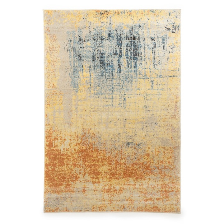 Covor living / dormitor Carpeta Delta 1142-1-43922, 200 x 300 cm, polipropilena, ocru + bej + albastru, dreptunghiular