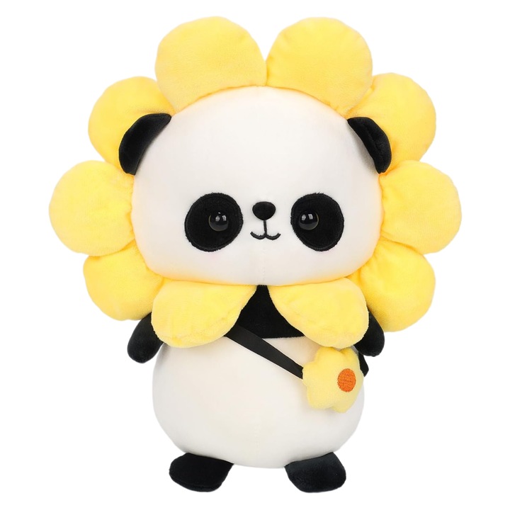 Jucarie de plus panda cu imbracaminte florala, galben, 25cm