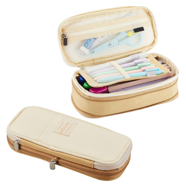 Ученически молив Tyrael-SEA, с отделение и вътрешен капак, каки, 22x6.5x10.5cm