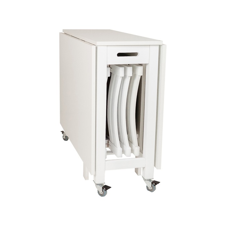 Set masa cu 4 scaune, pliabile, 159 x 76 x 90 cm, alb