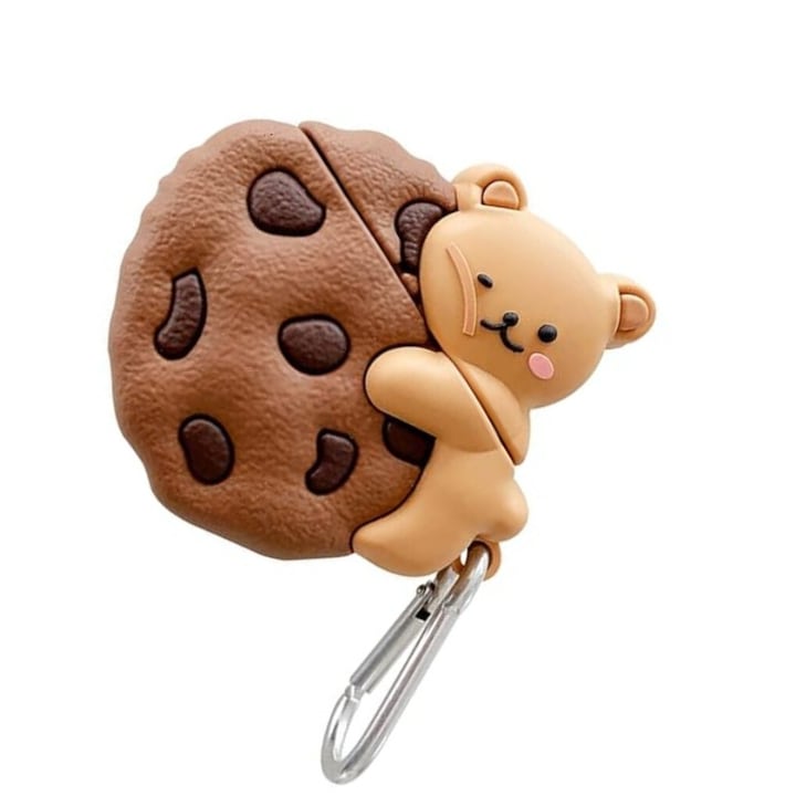 Husa casti wireless, Silicon, Compatibila cu Airpods 1/2, Dragut, moale, protector, Multicolor, Forma de urs, Silicon de desene animate, Forma de fursec, Cu carlig, Desen animat colorat, Forma tridimensionala, Forme creative de animale