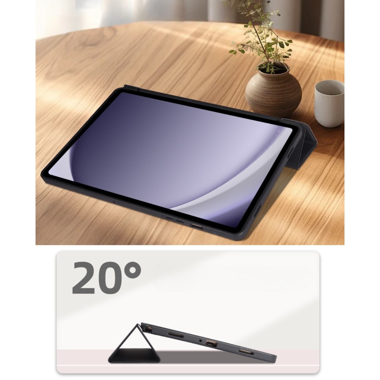 Husa compatibila cu Samsung Galaxy Tab S9 FE Plus, Tip carte, Silicon, durabil, confortabil, Protectie completa, Stand, Negru, Husa tableta, Accesoriu, Protectie dispozitiv, Husa cu suport, Business, britanic, minimalist