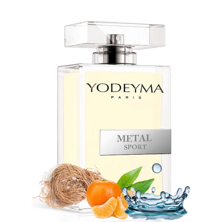 Yodeyma Metal Sport Apa de parfum pentru barbati, nuante de mandarina, nota acvatica si vetiver, pentru barbatul activ si dinamic, 100ml