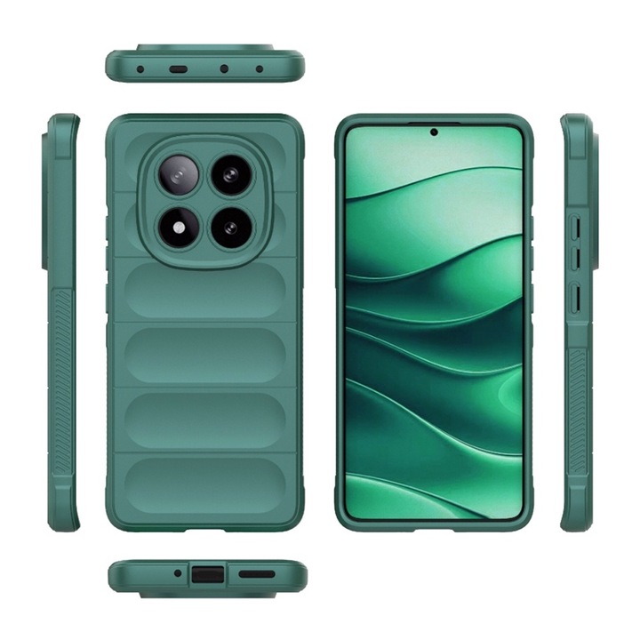 Szilikon puffer tok mikroszálas Xiaomi Redmi Note 14 Pro / Poco X7 készülékekhez, OPTIM MEGOLDÁS, Katonai szintű ellenállás, Ujjlenyomat-mentes, Rugalmas TPU, Ergonomikus kialakítás, Zöld