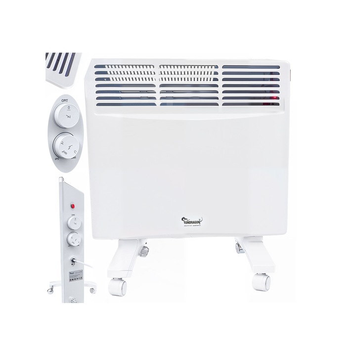 Convector electric din aluminiu cu roti, 3 trepte de caldura, 1500 W, alb, Ondragon OD9093