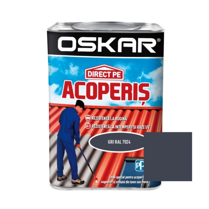 Vopsea alchidica Direct pe acoperis Oskar, exterior, gri RAL 7024, 0.75 L
