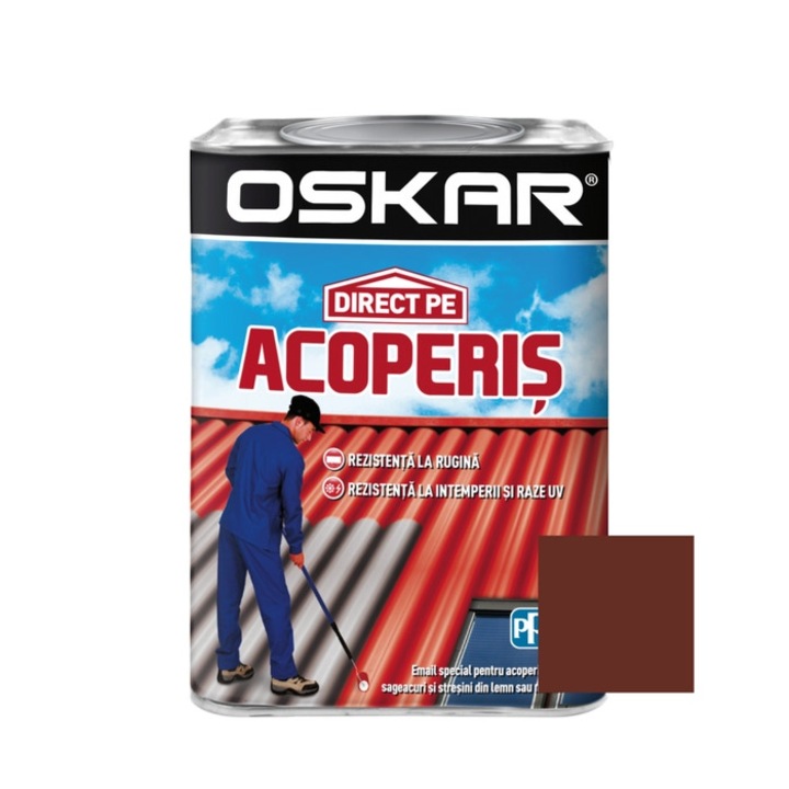 Vopsea alchidica Direct pe acoperis Oskar, exterior, maro roscat, 0.75 L