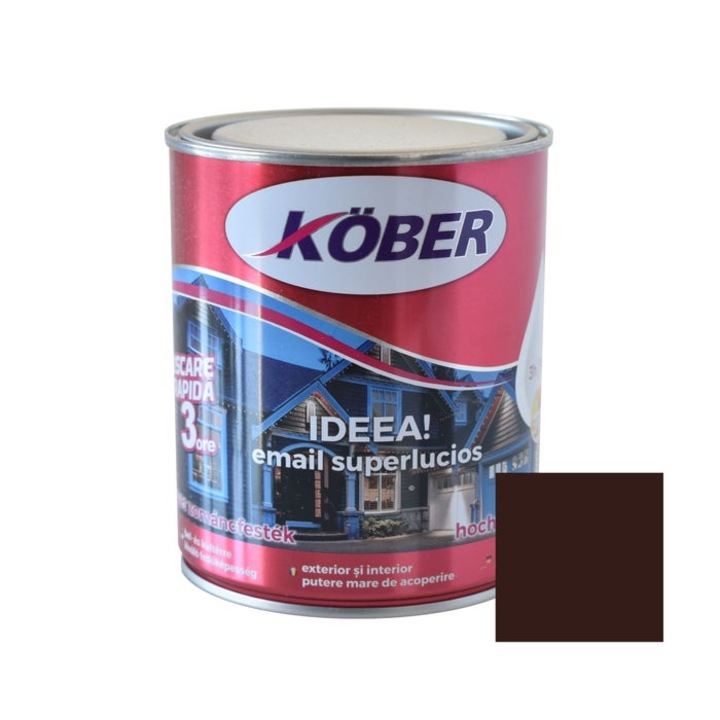 Vopsea alchidica pentru lemn / metal Kober Ideea, interior / exterior, brun RAL 8017, 0.75 L