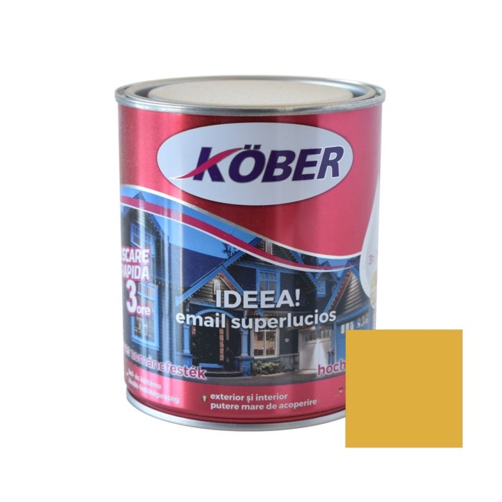 Alkid festék fára / fémre, Kober Ideea, beltéri/kültéri, sárga, 0,75 L
