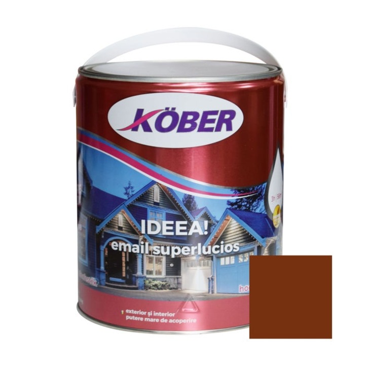 Vopsea alchidica pentru lemn / metal, Kober Ideea, interior / exterior, maro / brun orange RAL 8023, 4 L