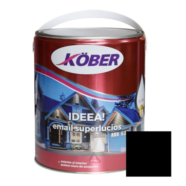 Alkid festék fára / fémre, Kober Ideea, belső / külső, fekete, 4 L