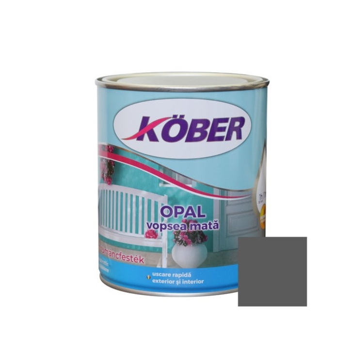 Vopsea alchidica pentru lemn / metal, Kober Opal, interior / exterior, gri antracit, 0.75 L
