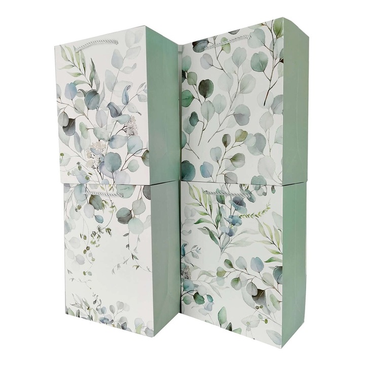 Set 4 pungi cadou verde, alb, 32x26x12 cm, PZ3769