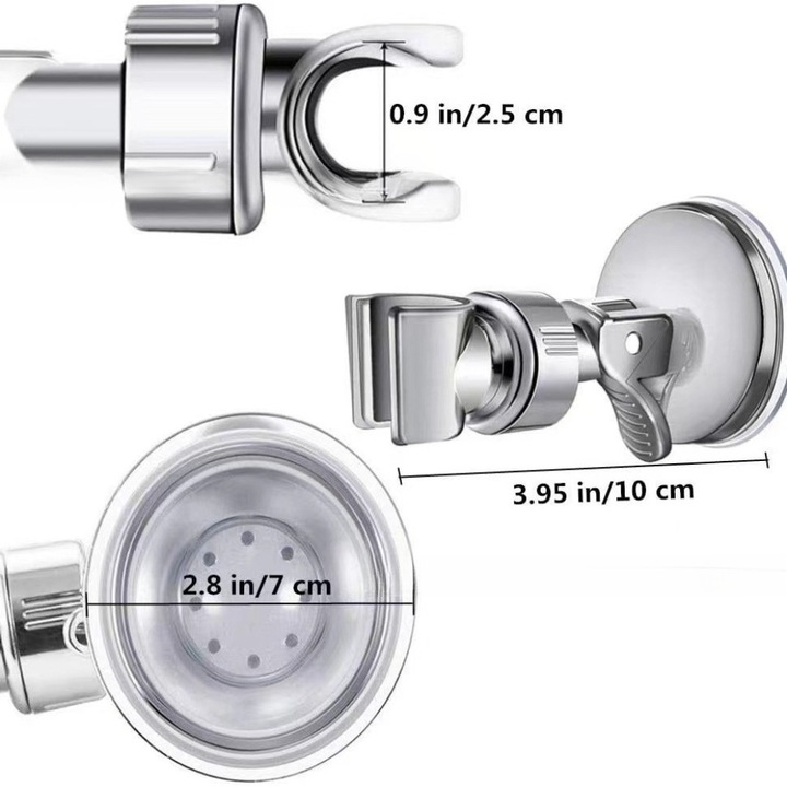 Suport cu ventuza pentru para de dus, reglabil 360 grade, crom elegant, sustinere pana la 5kg, Ventuze puternice, galvanizate, durabile