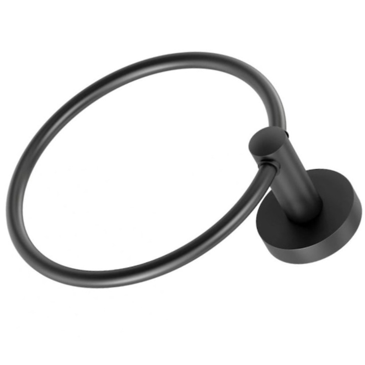 Suport pentru prosop baie, rotund, Otel inoxidabil, toaleta, depozitare baie, tip suspendat, negru mat