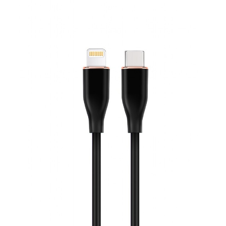 Cablu alimentare si date GEMBIRD, pentru smartphone, USB 2.0 Type-C (T) la Lightning (T), 20W, 1.5m, protectie silicon, negru