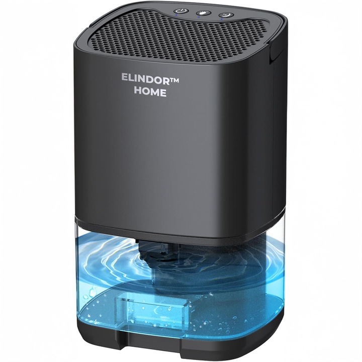 Elindor kompakt páramentesítő otthoni használatra, 1000 ml-es tartály, rendkívül csendes, automatikus kikapcsolás, 7 LED-es lámpa, tökéletes hálószobába, fürdőszobába, nappaliba, fekete