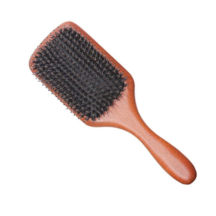 Perie Professional Line dreptunghiulara, mare pentru par cu peri din nylon si par de porc mistret, Antistatic, neted si neinnodat, masat, lemn masiv, brun