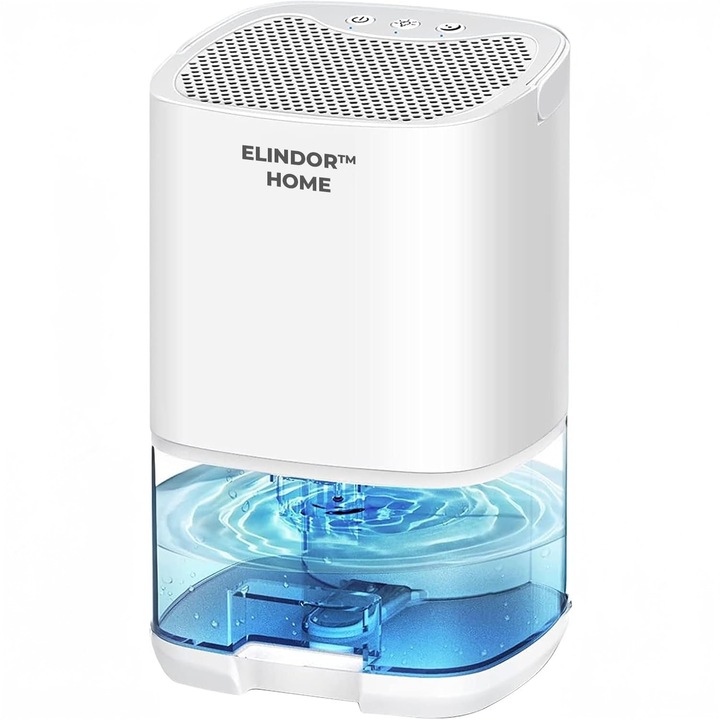 Elindor kompakt páramentesítő otthoni használatra, 1000 ml-es tartály, rendkívül csendes, automatikus kikapcsolás, 7 LED-es lámpa, tökéletes hálószobába, fürdőszobába, nappaliba, fehér