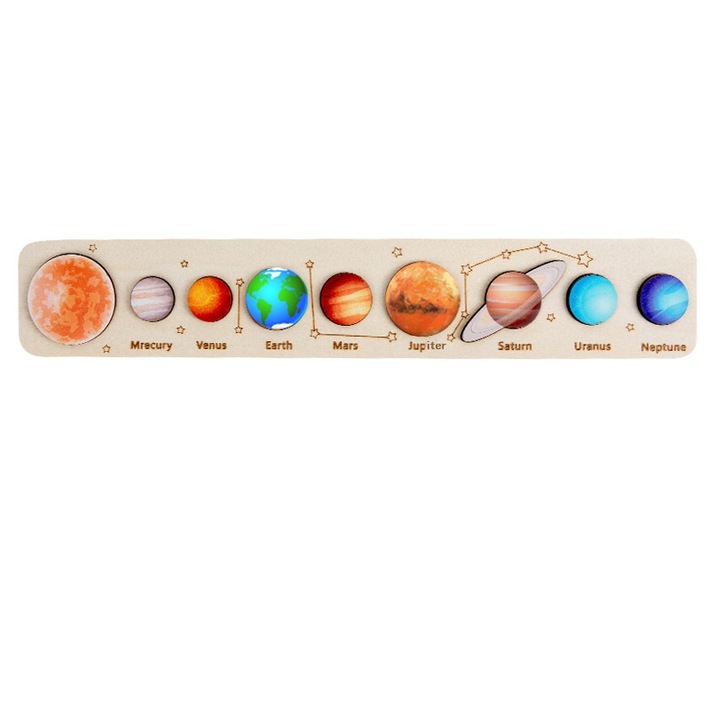 3D puzzle naprendszer, Cozevdnt, 8 bolygó, fa, 4-6 éves gyerekeknek