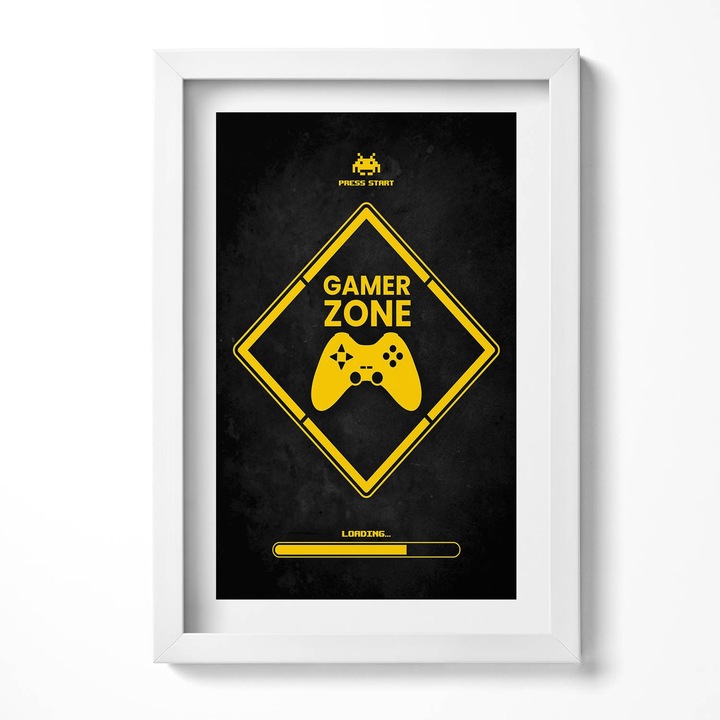 Tablou Inramat, Wallfluent, Inscriptia pentru camera jucatorului „Zona de jucator”, Rama alba, 40x60 cm, 010330010080100280919