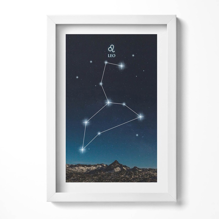 Tablou Inramat, Wallfluent, Constelatia zodiacala Leu, Rama alba, 40x60 cm, 010330010080100280932