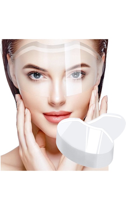 Set 50 viziere cosmetice de protectie, Beautify, Transparent, Ergonomic, Pachet de 50 bucati, Ideal pentru coafori si esteticieni, Protectie igienica in saloane