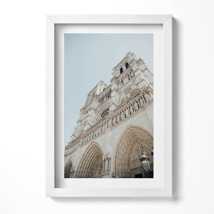 Tablou Inramat, Wallfluent, Catedrala Notre Dame Paris Franta, Rama alba, 40x60 cm, 010330010080100281117