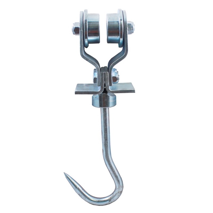 Suport culisant cu 2 role de Ø 48 mm, carlig pentru agatare 17 cm