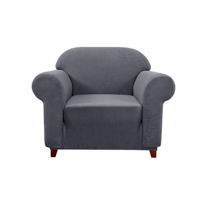 Husa elastica Subrtex pentru fotoliu, 1 locuri, Spandex, Lavabila la masina, Model reliefat, Gri, A70L