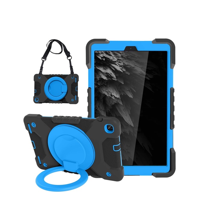 Husa tableta, pentru Galaxy Tab A8, de 10.5 inchi, cu suport pivotant, Albastru/negru