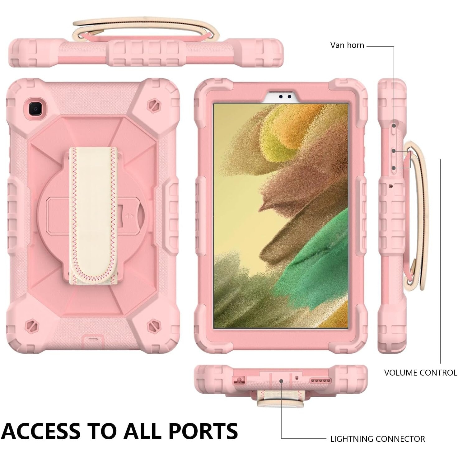 Husa tableta, pentru iPad 10.2, cu suport pivotant la 360° si curea de umar, roz