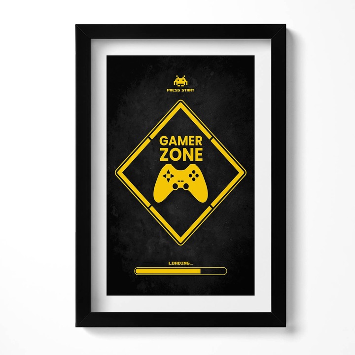 Tablou Inramat, Wallfluent, Inscriptia pentru camera jucatorului „Zona de jucator”, Rama negru, 20x30 cm, 010330010010200280919