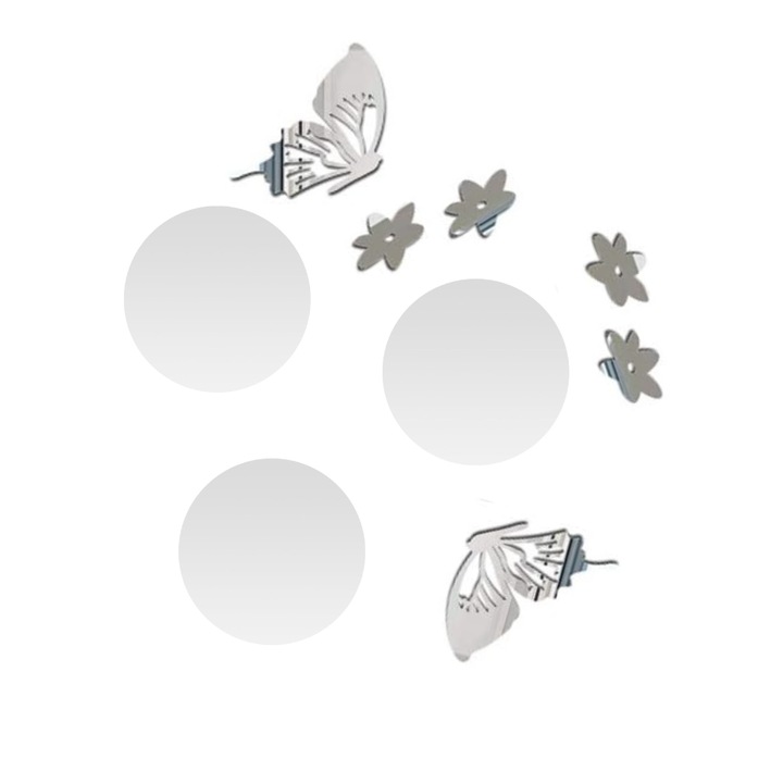 14 db matricás dísztükör készlet, Virágos és pillangós modell, gyerekszobába, 20 cm