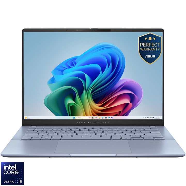Laptop ASUS Vivobook S 14 S5406SA cu procesor Intel® Core™ Ultra 5 226V pana la 4.5GHz, 14'', WUXGA, OLED, 16GB LPDDR5X RAM, 512GB SSD, Intel® Arc™ Graphics, Windows 11 Home, Mist Blue