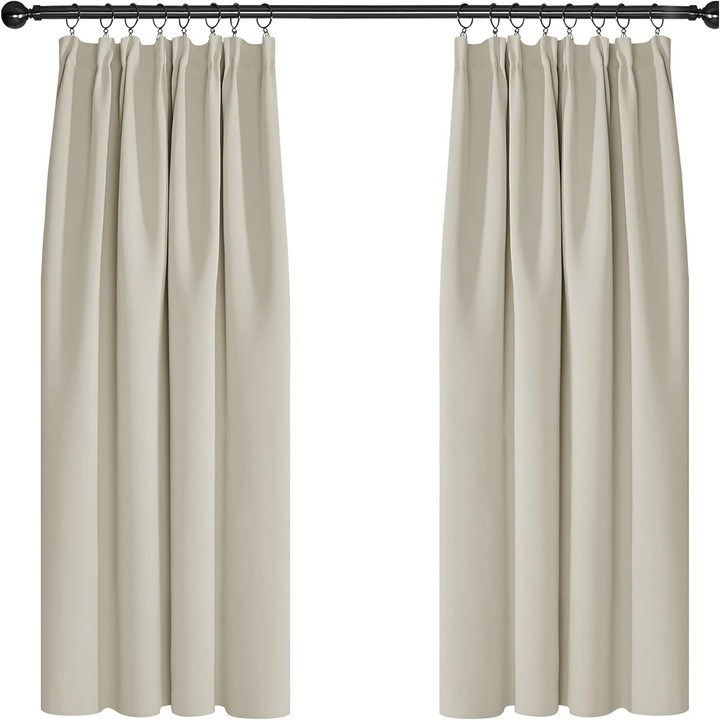 Set de 2 draperii, DECONOVO, opace, prindere cu rejansa, 140 x 200 cm, Bej deschis